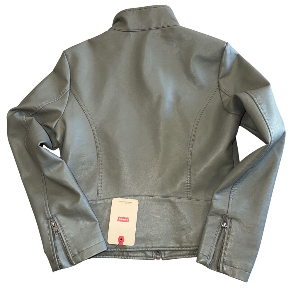 Levis Womens Faux Leather Moto Jacket Grey Zip Up LW1RU563 Size S - Picture 3 of 10